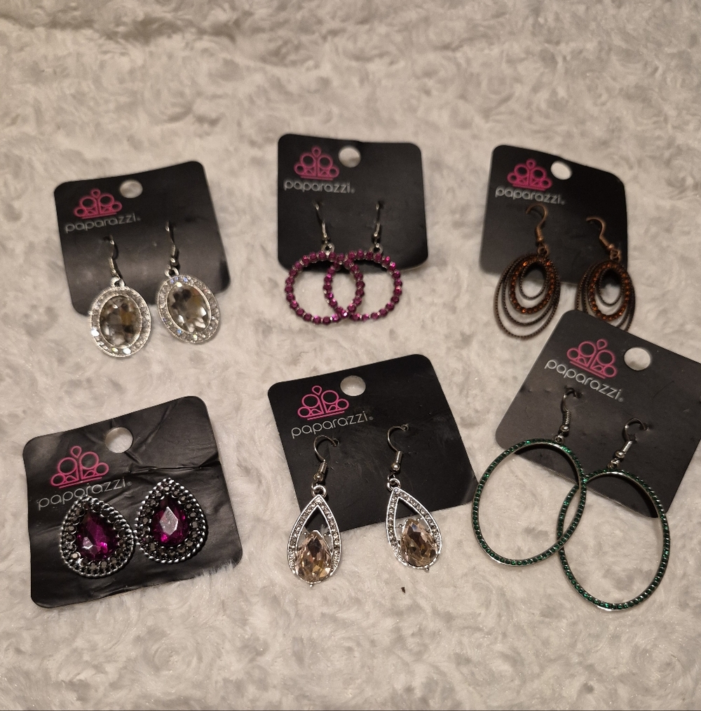 Paparazzi Mixed Gem and Hoop Earring Set — Green, Pink, Brown, Clear
